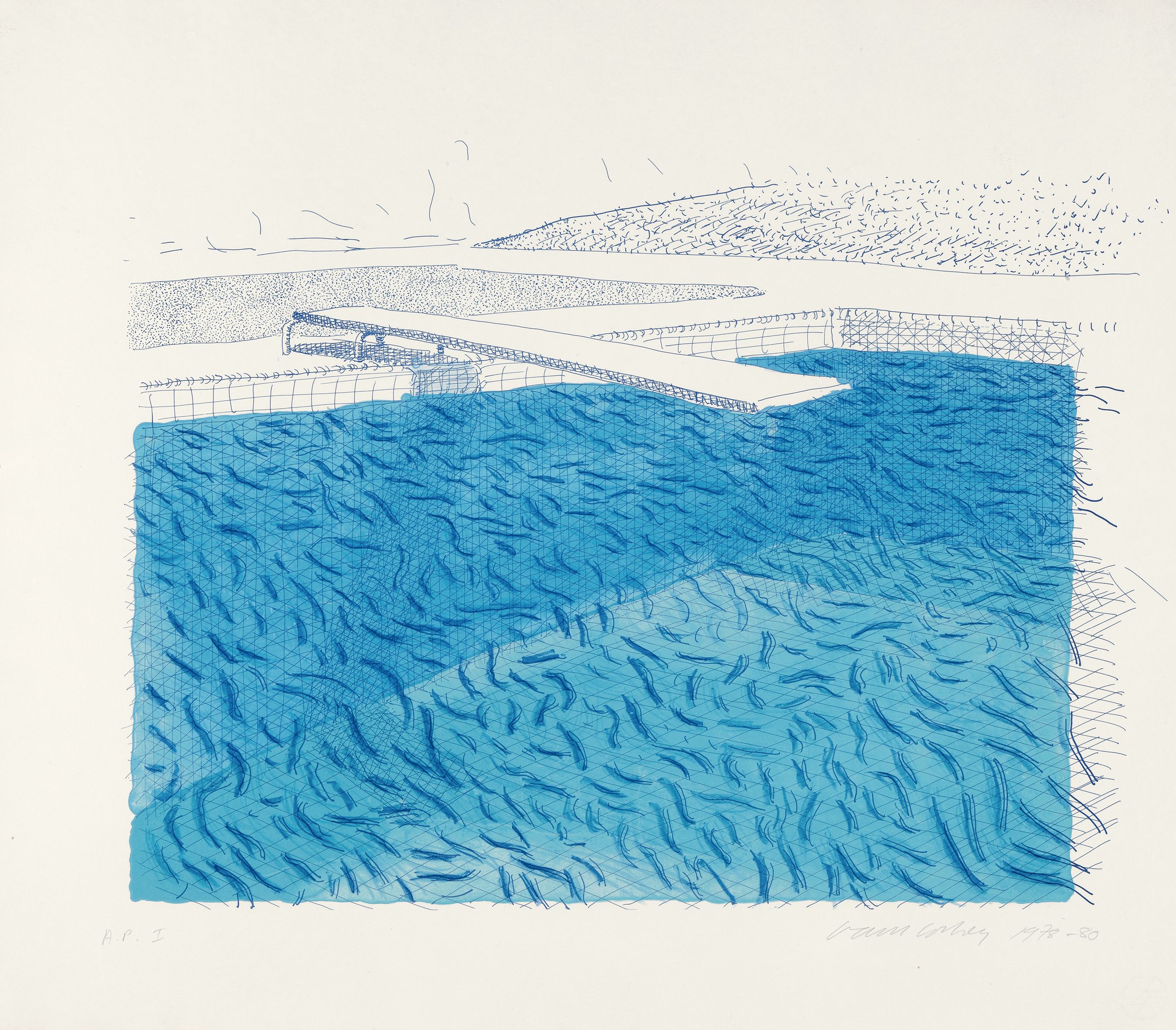 Lithographic Water Made of Lines, Crayon and Two Blue Washes Without Green Wash