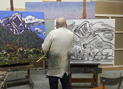 Le peintre Vincent Bioulès dans son atelier